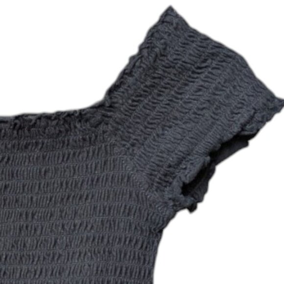 Garage Black Ruffle Hem Ribbed Stretchy Off the Shoulder Crop Top Women Medium - Picture 5 of 10